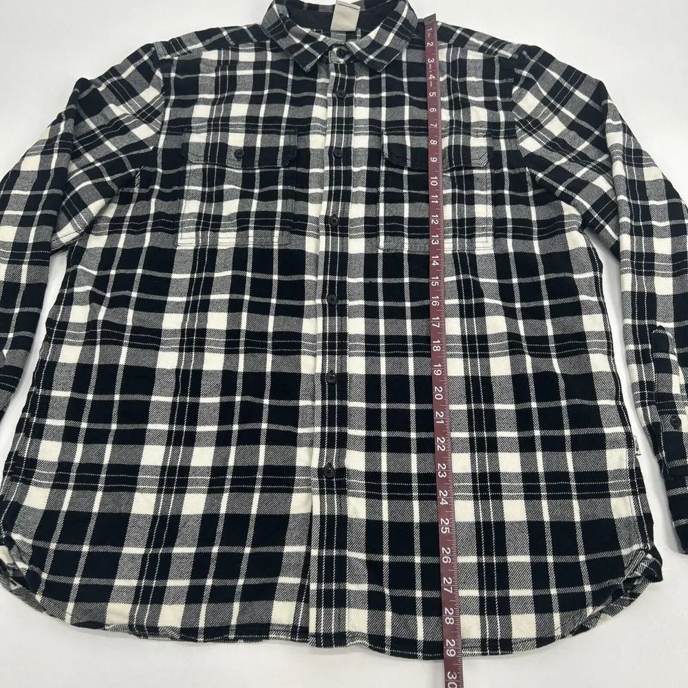 The North Face Shirt Men's‎ L Black White Plaid Flannel Button Up Pockets Hiking